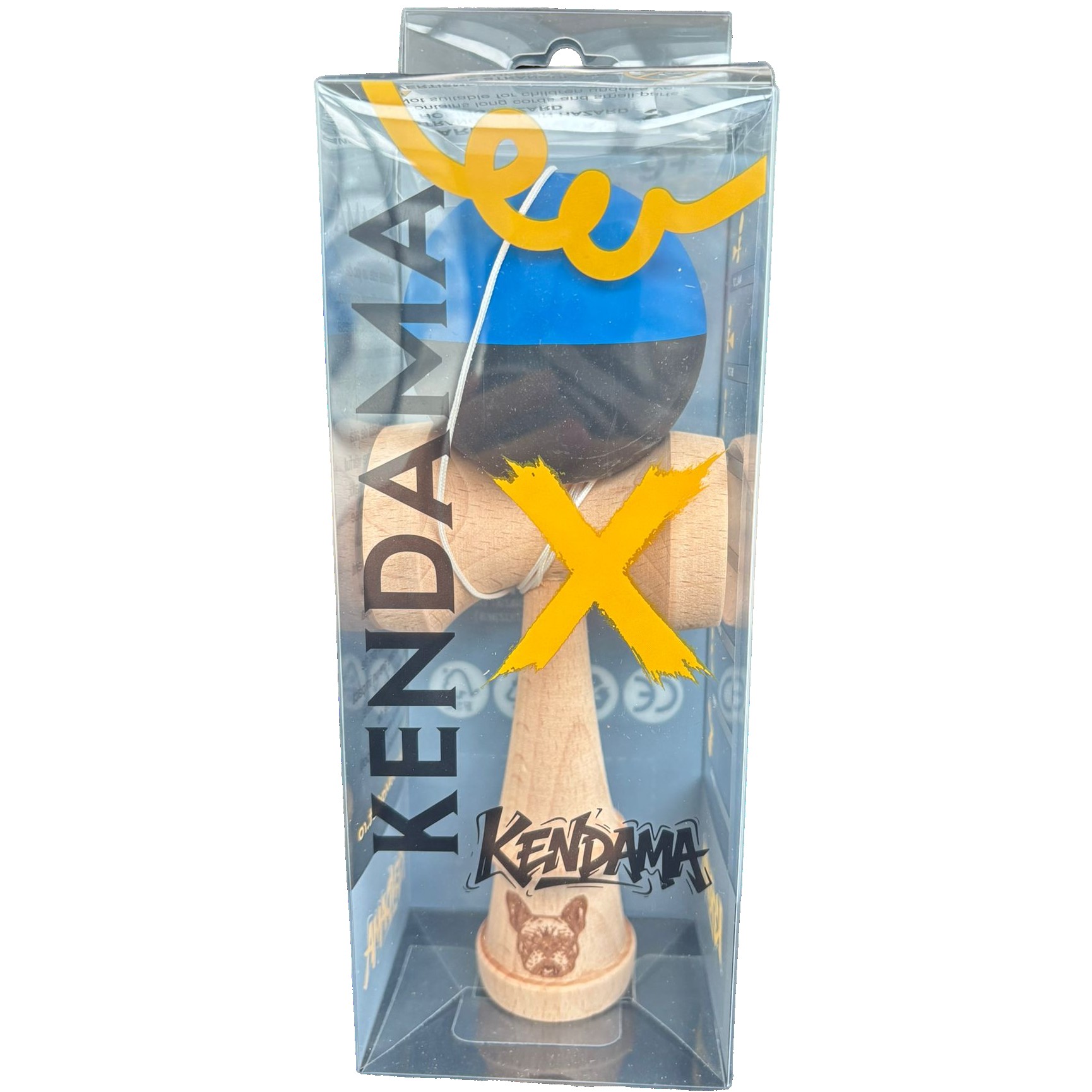 Kendama X Originala, Flippy, 18 cm, Profesionala, +9 Ani, din Lemn, Model 2 Culori, Albastru/Negru