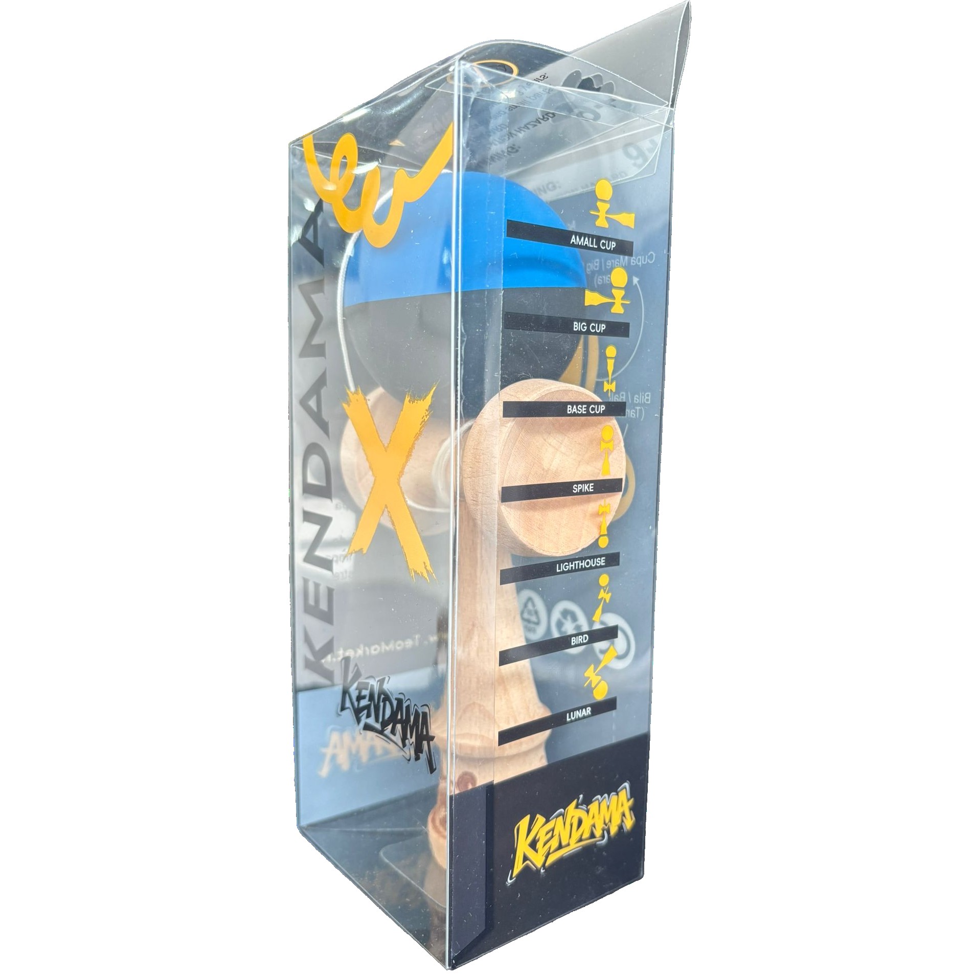 Kendama X Originala, Flippy, 18 cm, Profesionala, +9 Ani, din Lemn, Model 2 Culori, Albastru/Negru