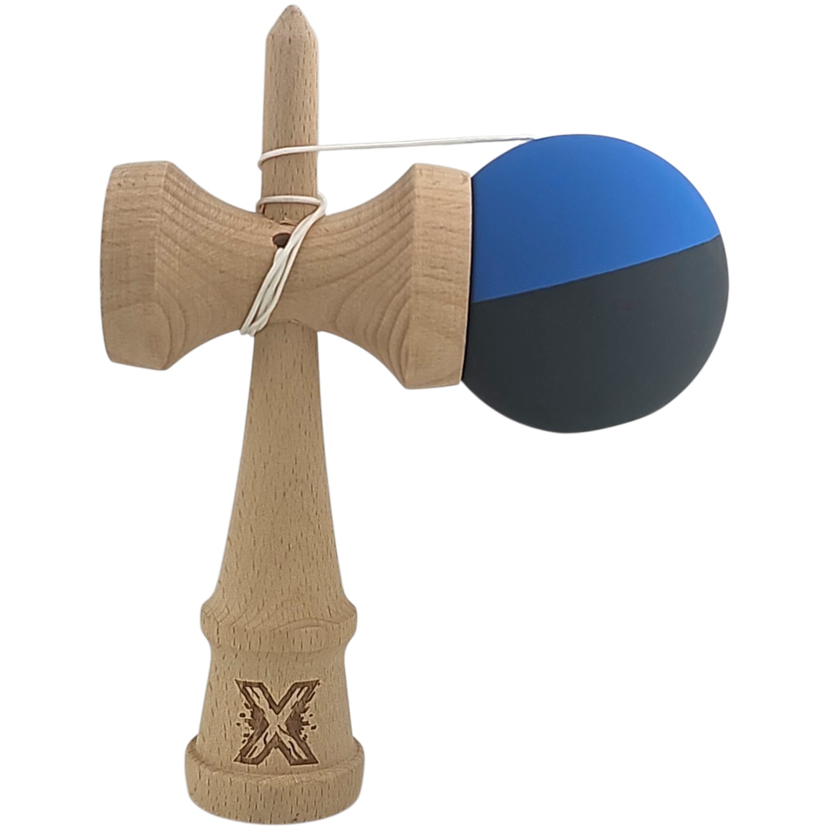 Kendama X Originala, Profesionala, Flippy, din Lemn, Rubber Grip, 18 cm, Albastru/Negru