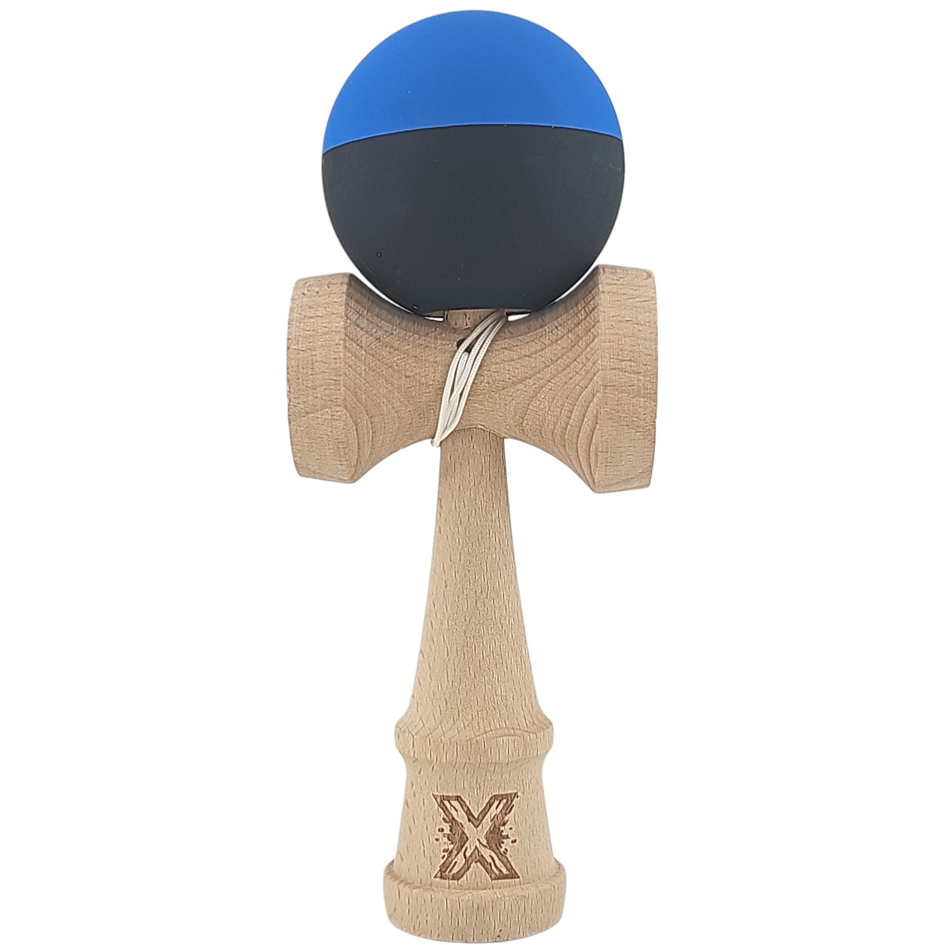 Kendama X Originala, Profesionala, Flippy, din Lemn, Rubber Grip, 18 cm, Albastru/Negru