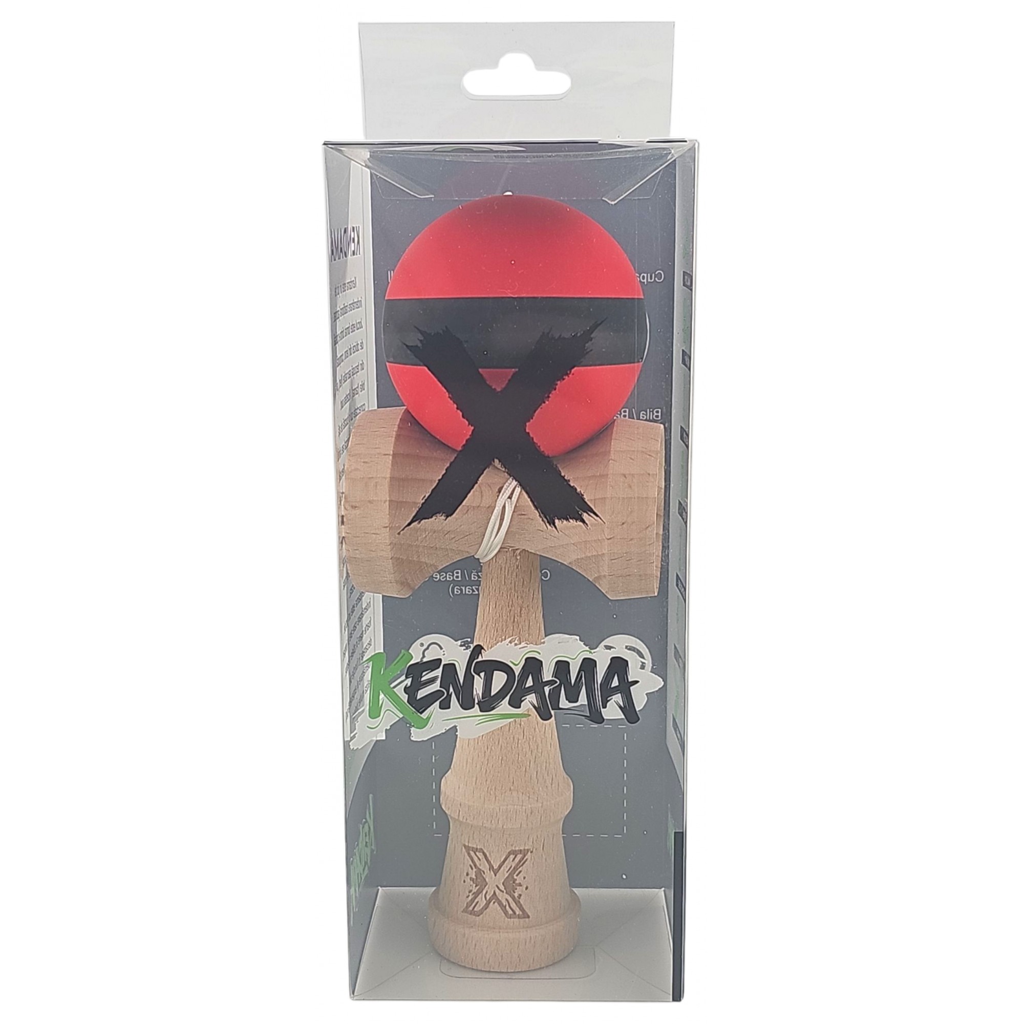 Kendama X Originala, Profesionala, Flippy, din Lemn, Rubber Grip, 18 cm, Rosu/Negru