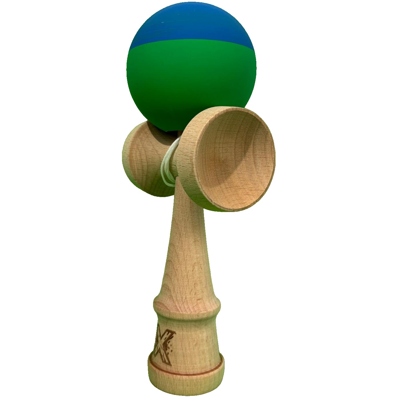 Kendama X Originala, Flippy, 18 cm, Profesionala, +9 Ani, din Lemn, Model 2 Culori, Albastru/Verde