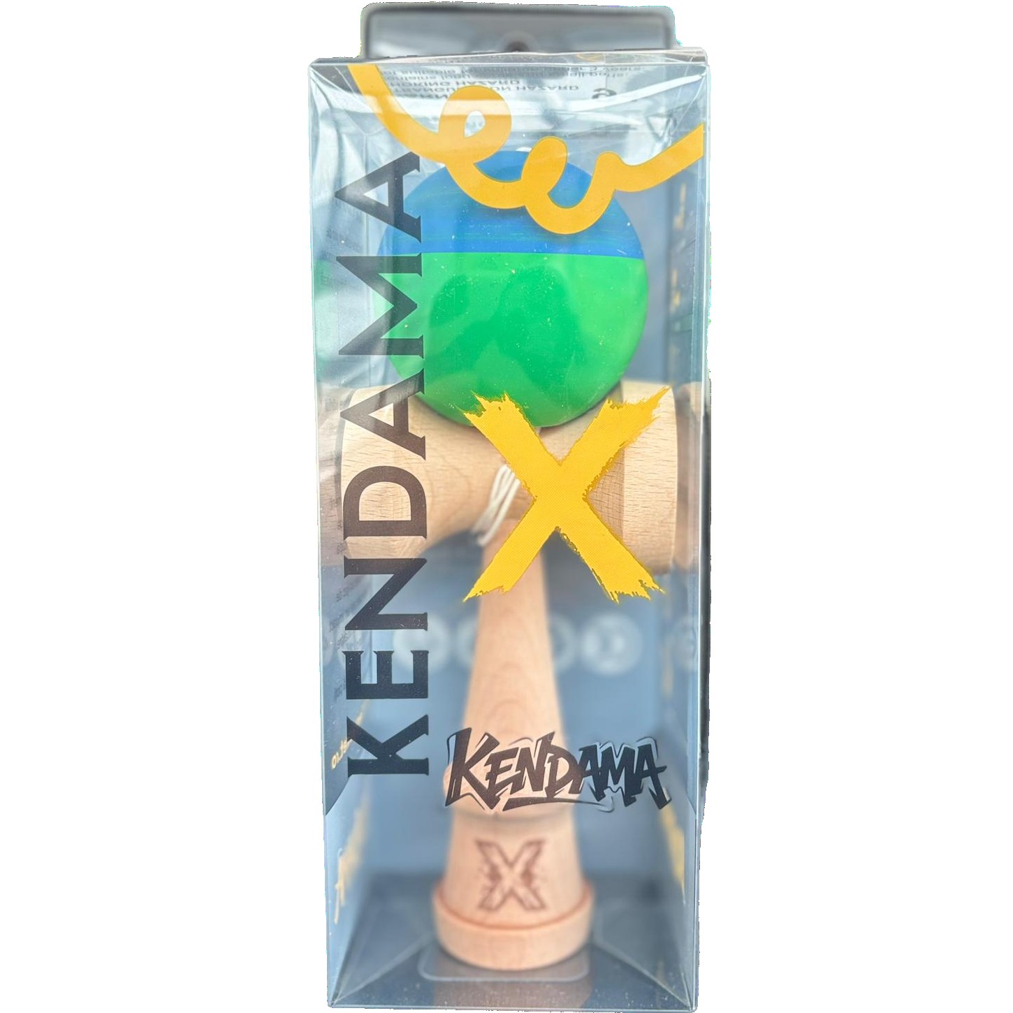 Kendama X Originala, Flippy, 18 cm, Profesionala, +9 Ani, din Lemn, Model 2 Culori, Albastru/Verde