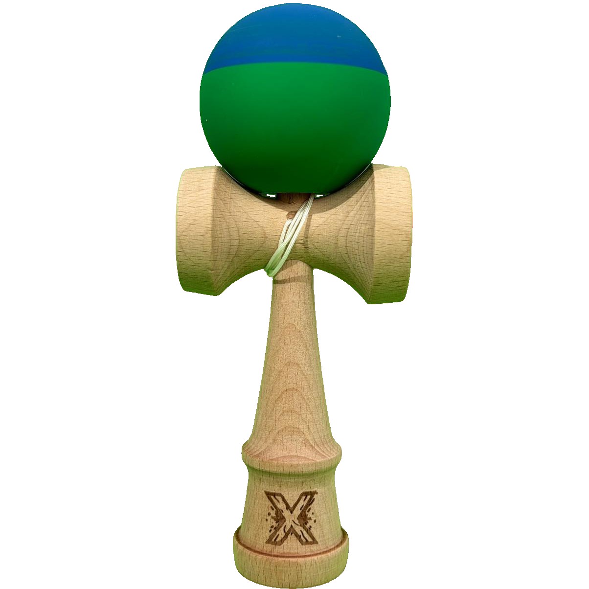 Kendama X Originala, Flippy, 18 cm, Profesionala, +9 Ani, din Lemn, Model 2 Culori, Albastru/Verde
