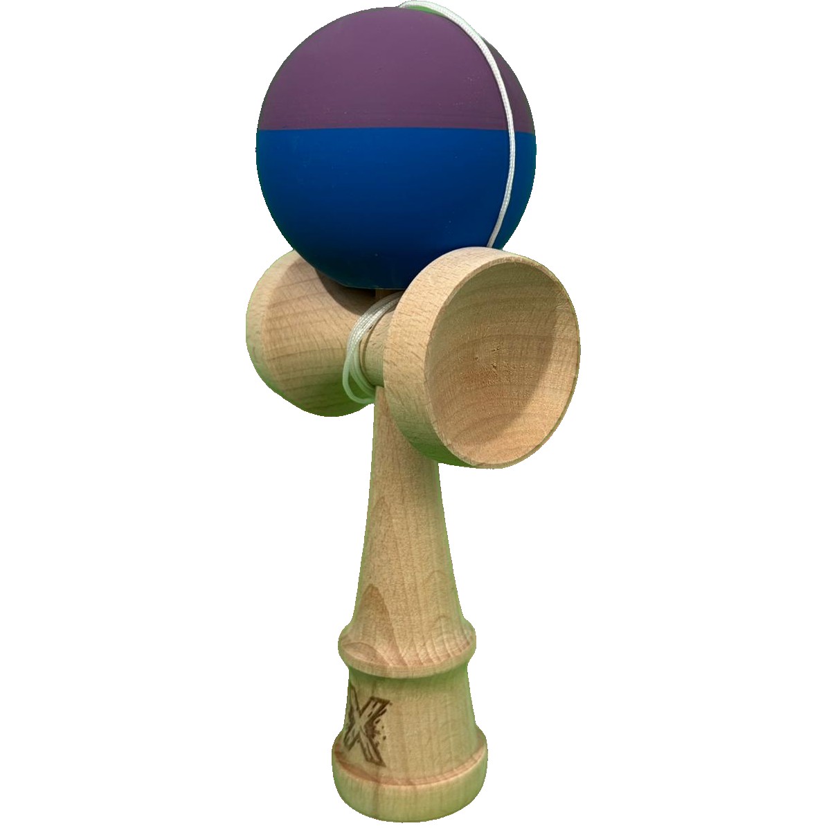 Kendama X Originala, Flippy, 18 cm, Profesionala, +9 Ani, din Lemn, Model 2 Culori, Albastru/Mov