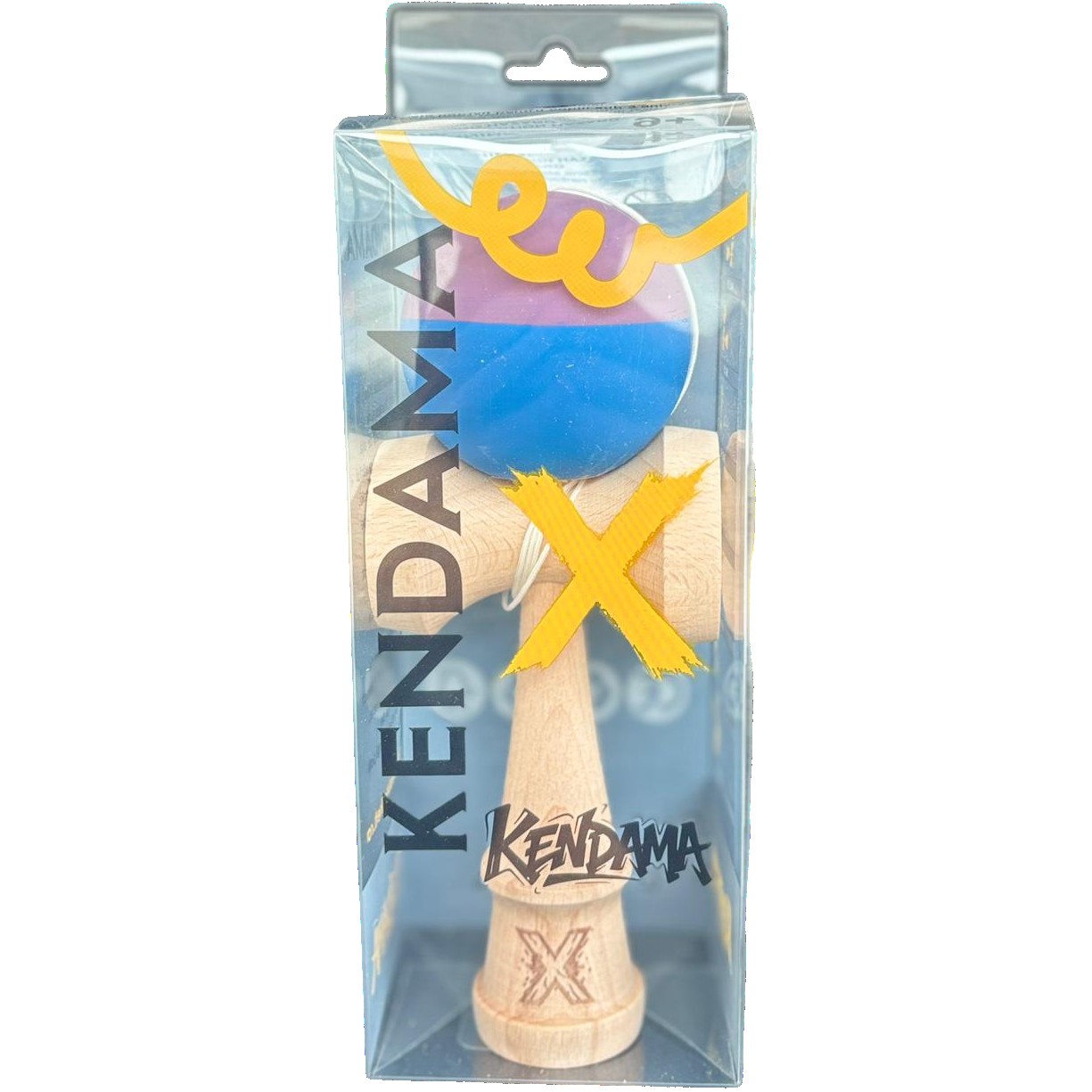 Kendama X Originala, Flippy, 18 cm, Profesionala, +9 Ani, din Lemn, Model 2 Culori, Albastru/Mov