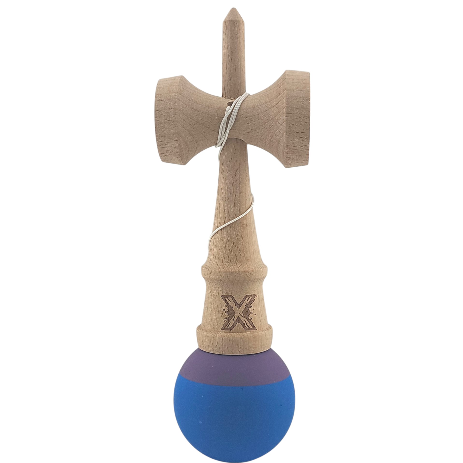 Kendama X Originala, Profesionala, Flippy, din Lemn, Rubber Grip, 18 cm, Albastru/Mov