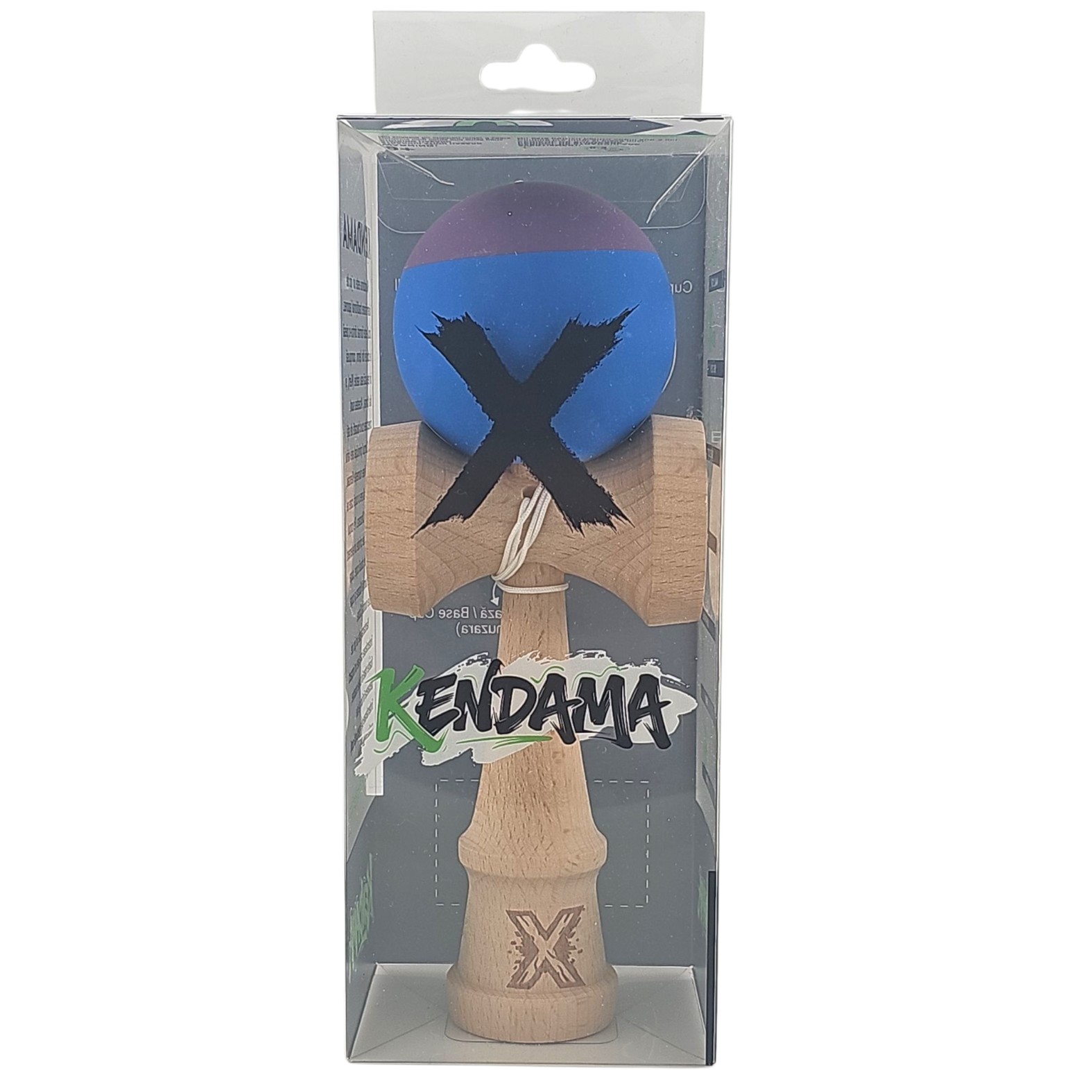 Kendama X Originala, Profesionala, Flippy, din Lemn, Rubber Grip, 18 cm, Albastru/Mov