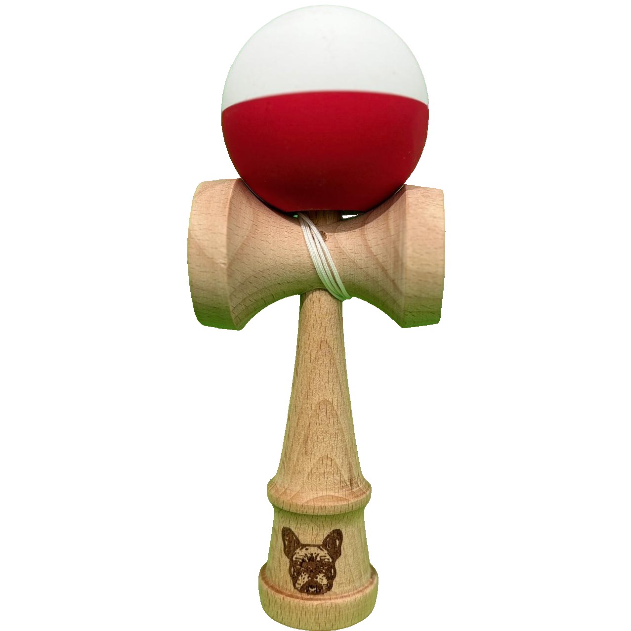 Jucarie Originala Kendama X, Flippy, Profesionala, din Lemn, 18 cm, Alb/Rosu