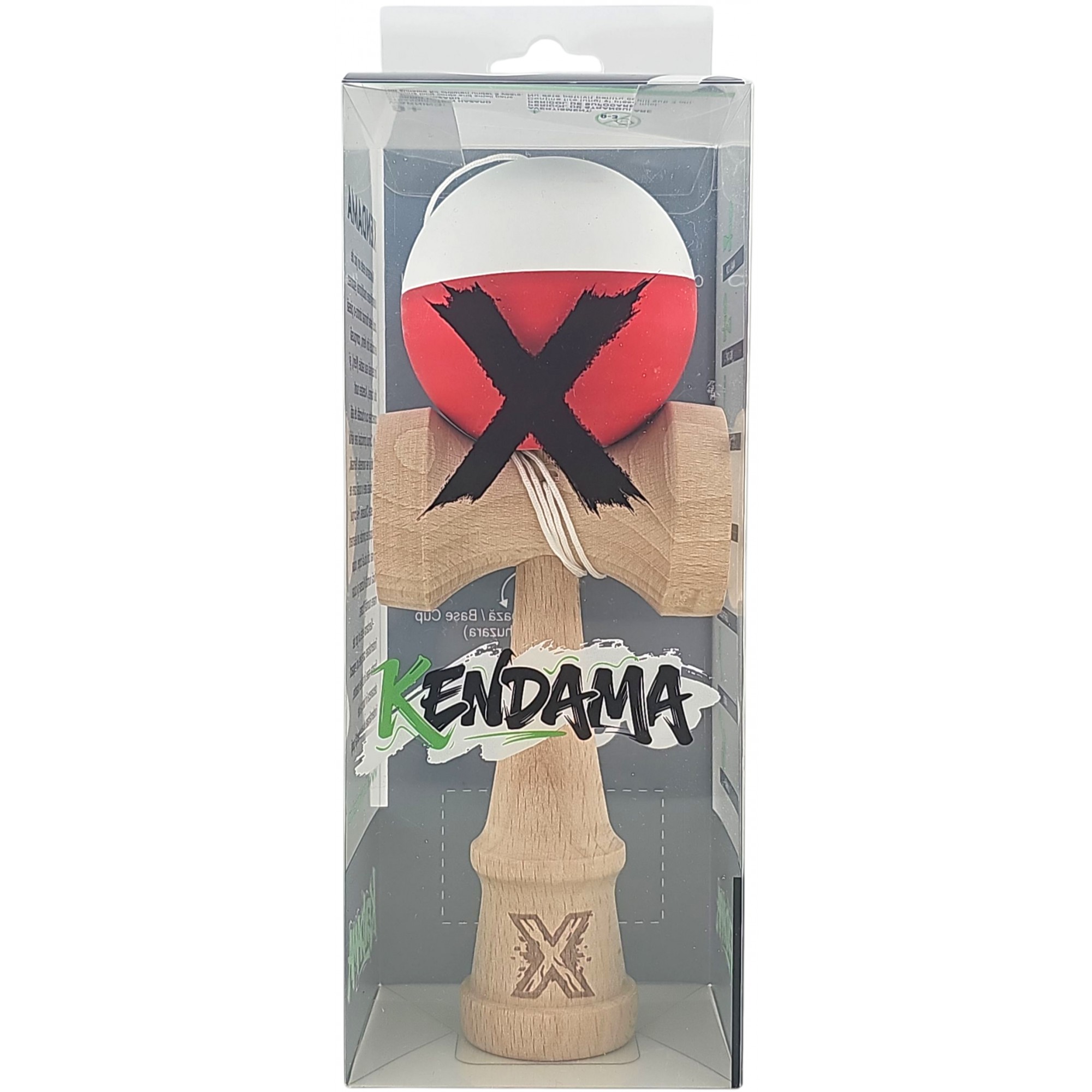 Kendama X Originala, Profesionala, Flippy, din Lemn, Rubber Grip, 18 cm, Alb/Rosu