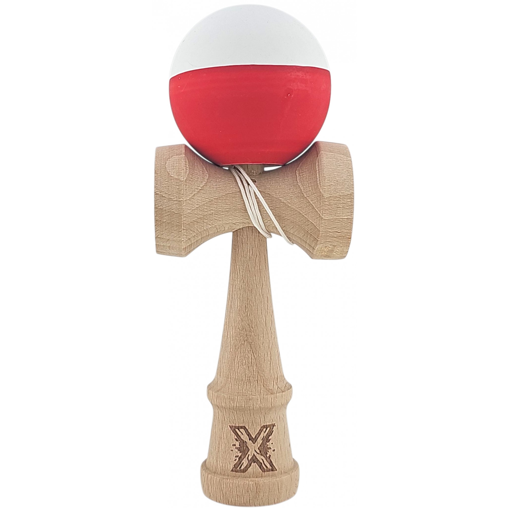Kendama X Originala, Profesionala, Flippy, din Lemn, Rubber Grip, 18 cm, Alb/Rosu