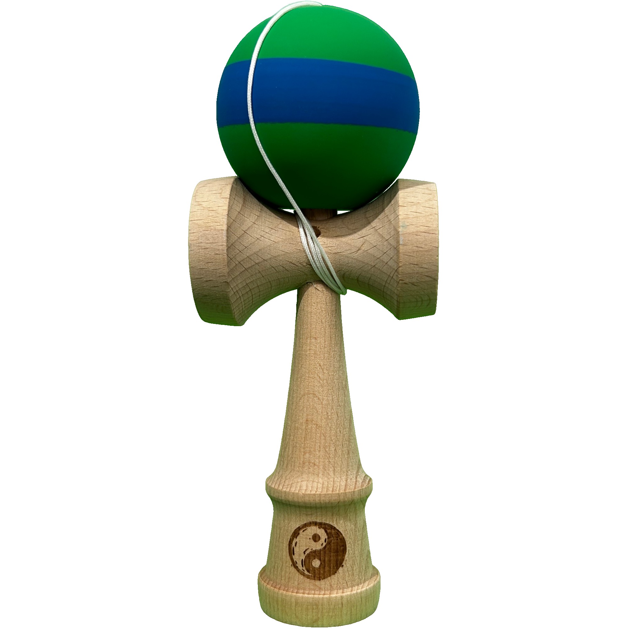 Kendama X Originala, Flippy, 18 cm, Profesionala, +9 Ani, din Lemn, Model cu Dunga, Verde/Albastru