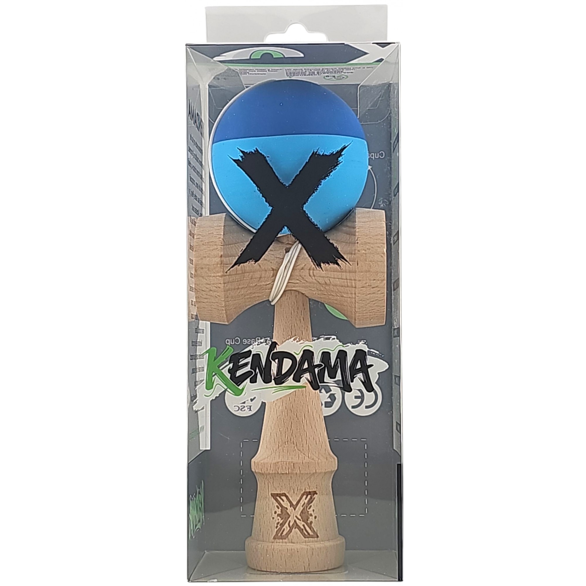 Kendama X Originala, Profesionala, Flippy, din Lemn, Rubber Grip, 18 cm, Albastru/Bleu