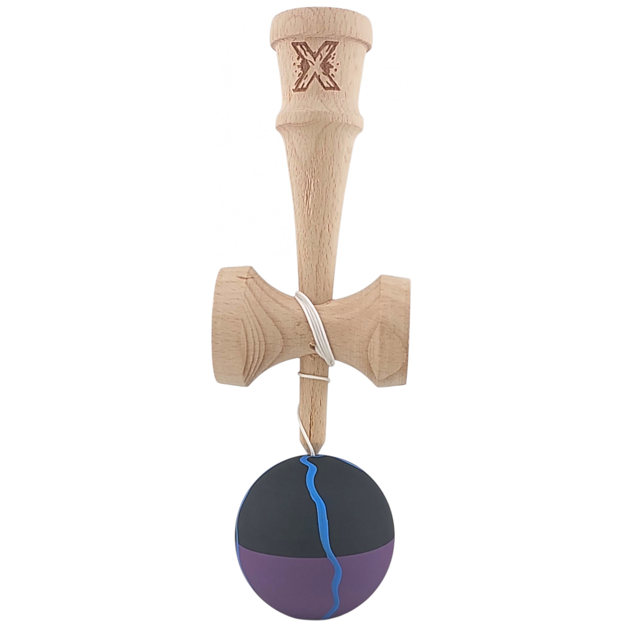 Kendama X Originala, Profesionala, Flippy, din Lemn, Rubber Grip, 18 cm, Negru/Mov/Albastru Kendama X Originala, Profesionala, Flippy, din Lemn, Rubber Grip, 18 cm, Negru/Mov/Albastru