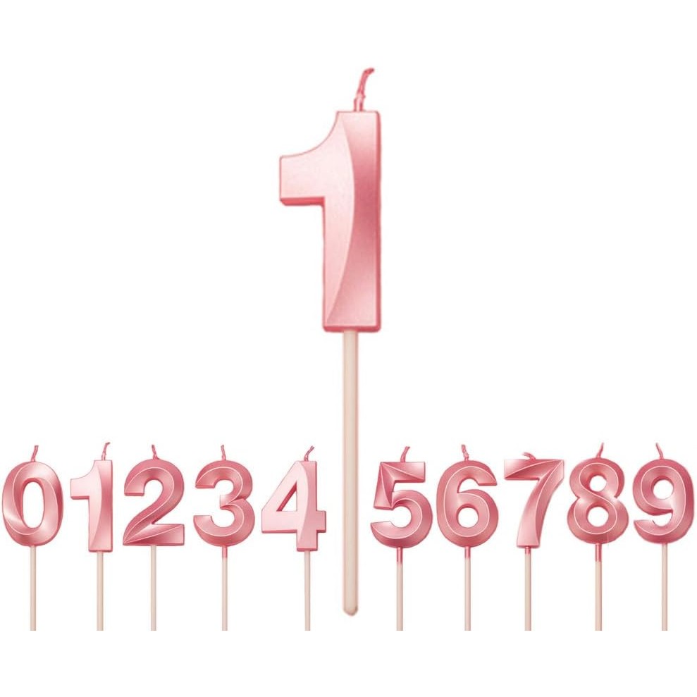 Lumanare Cifra 1, Flippy, Model Diamond, 5 x 3.4 cm, Roz
