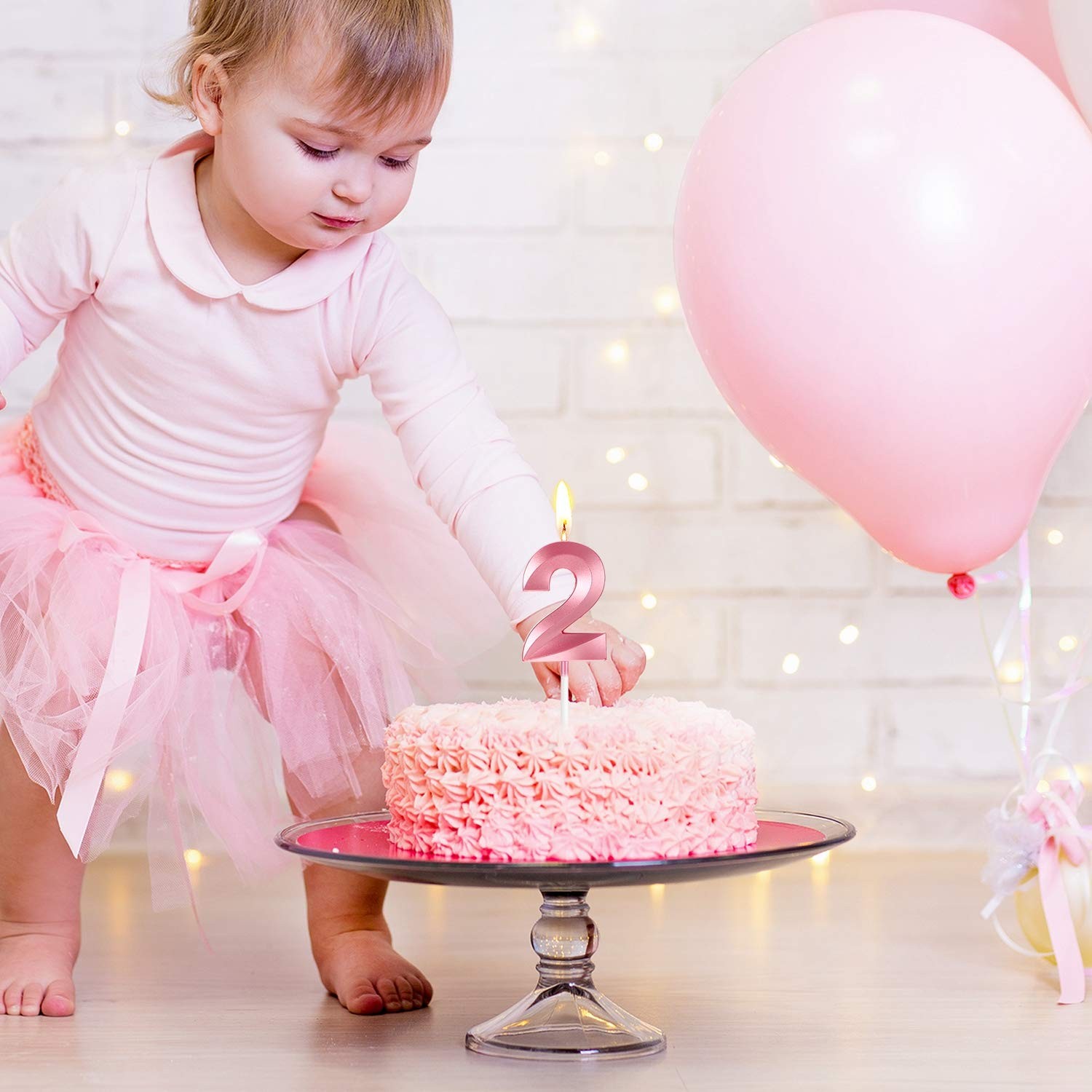 Lumanare Cifra 2, Flippy, Model Diamond, 5 x 3.4 cm, Roz