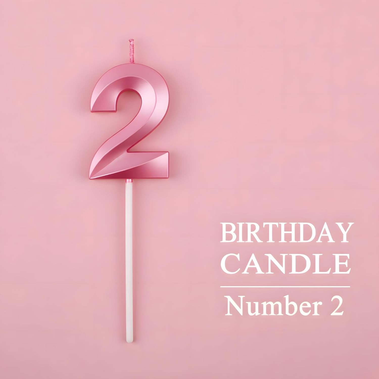 Lumanare Cifra 2, Flippy, Model Diamond, 5 x 3.4 cm, Roz