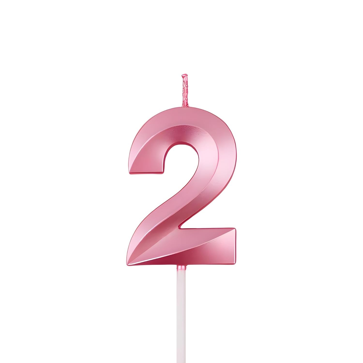 Lumanare Cifra 2, Flippy, Model Diamond, 5 x 3.4 cm, Roz