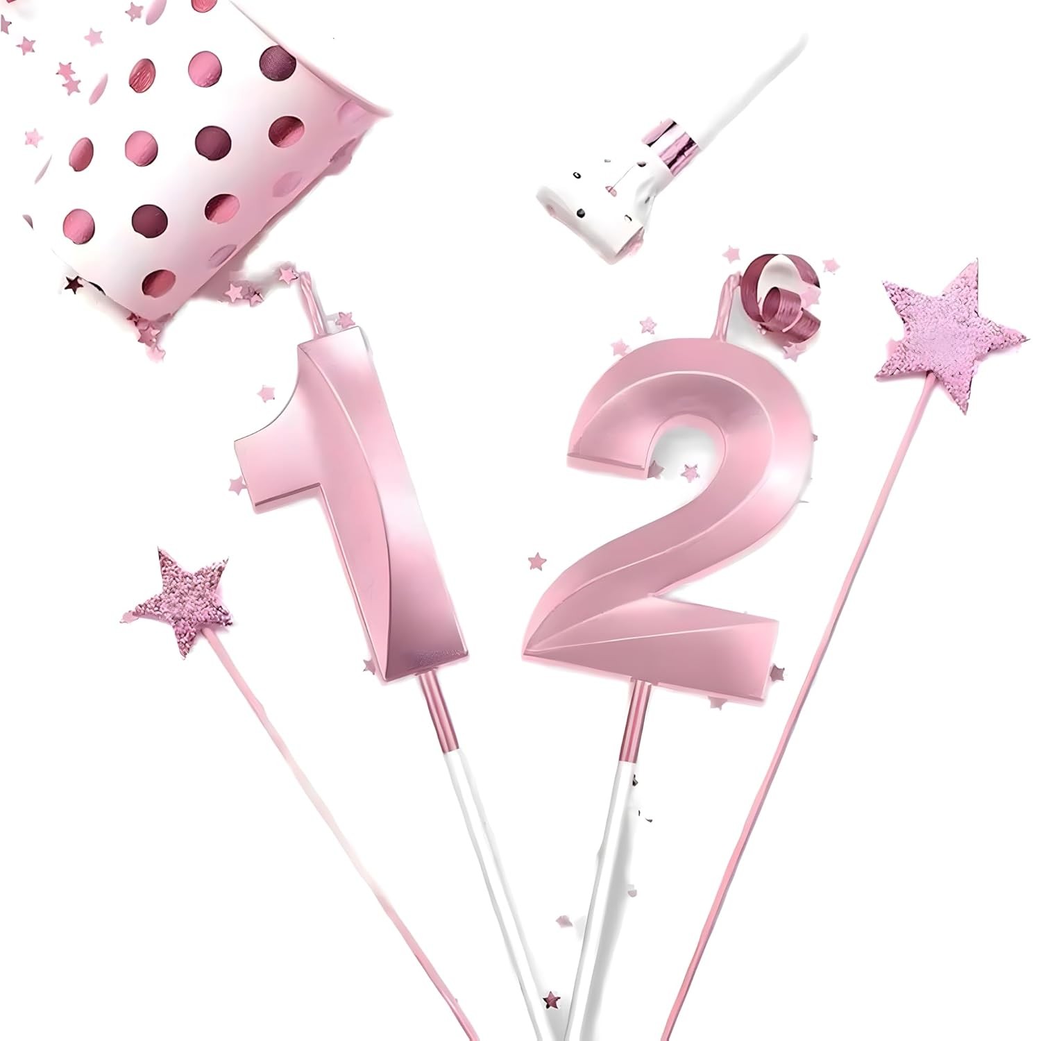 Lumanare Cifra 2, Flippy, Model Diamond, 5 x 3.4 cm, Roz