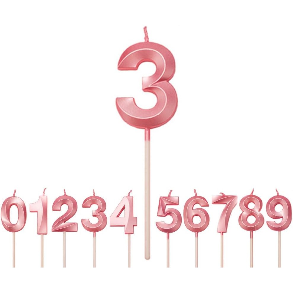 Lumanare Cifra 3, Flippy, Model Diamond, 5 x 3.4 cm, Roz