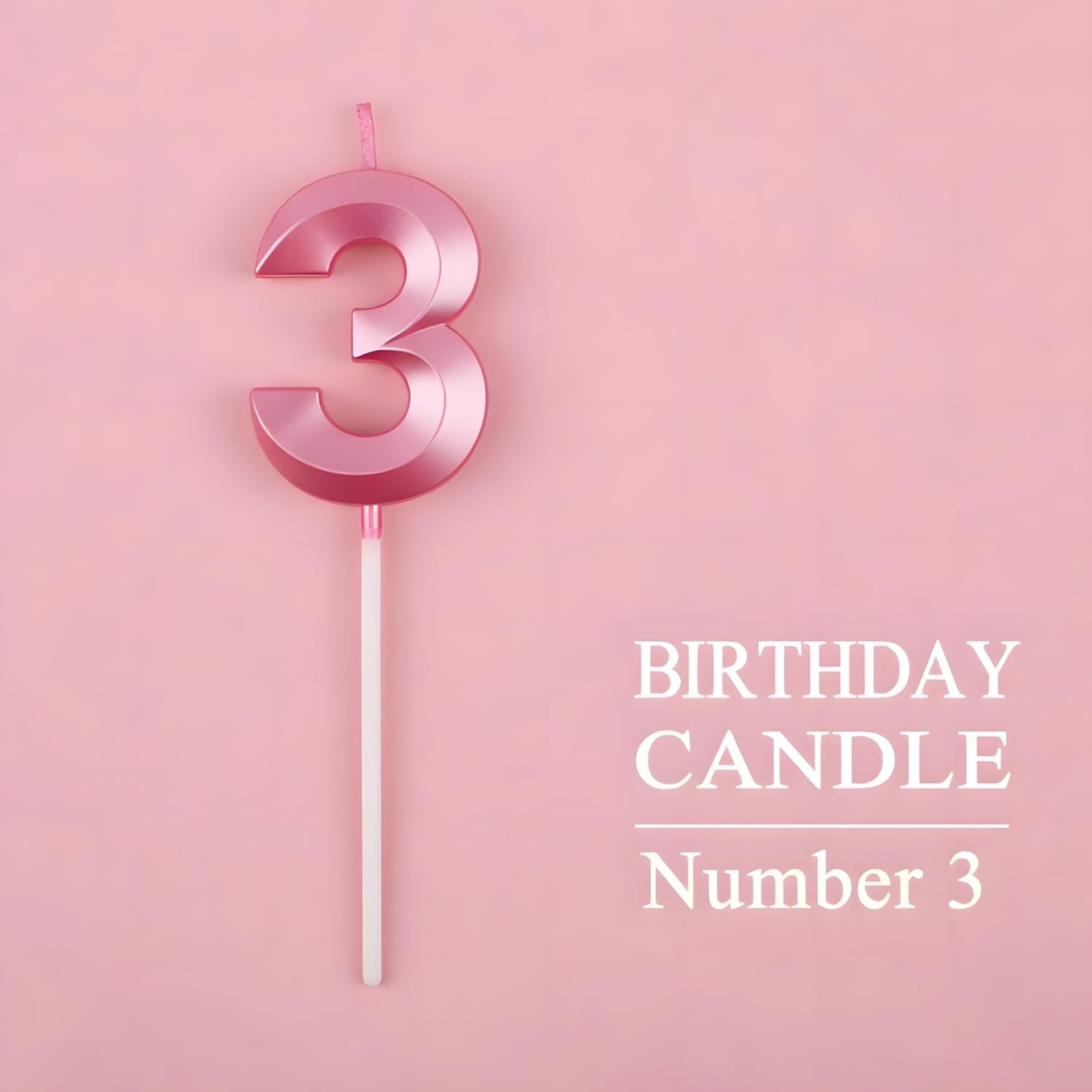 Lumanare Cifra 3, Flippy, Model Diamond, 5 x 3.4 cm, Roz