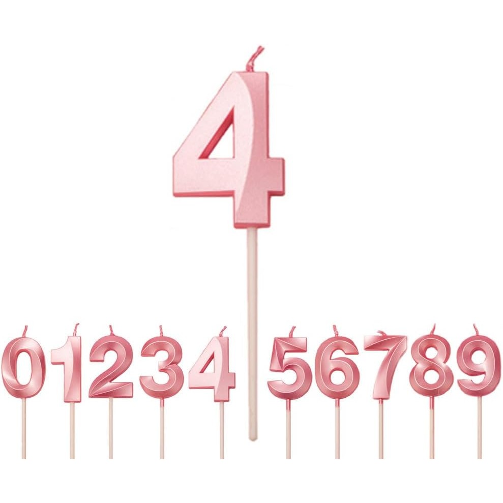 Lumanare Cifra 4, Flippy, Model Diamond, 5 x 3.4 cm, Roz