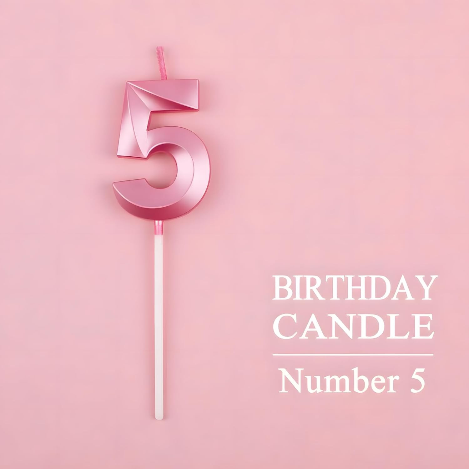 Lumanare Cifra 5, Flippy, Model Diamond, 5 x 3.4 cm, Roz
