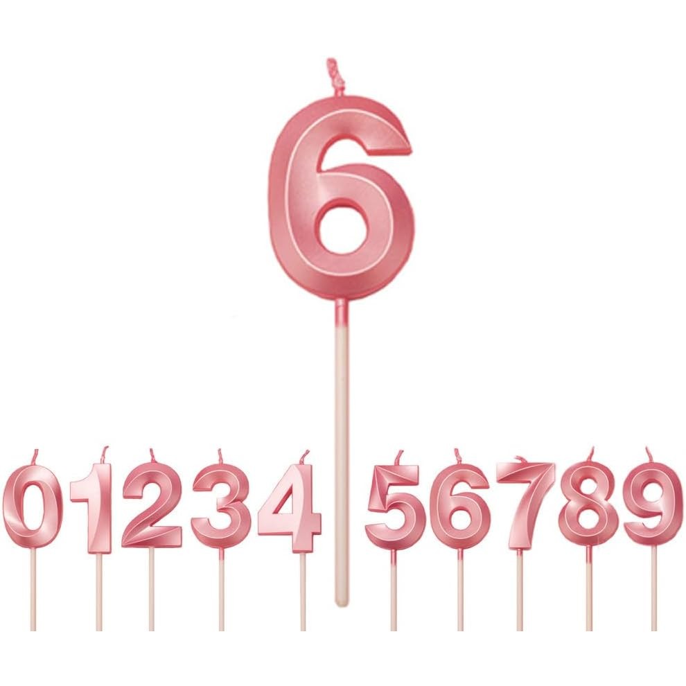 Lumanare Cifra 6, Flippy, Model Diamond, 5 x 3.4 cm, Roz