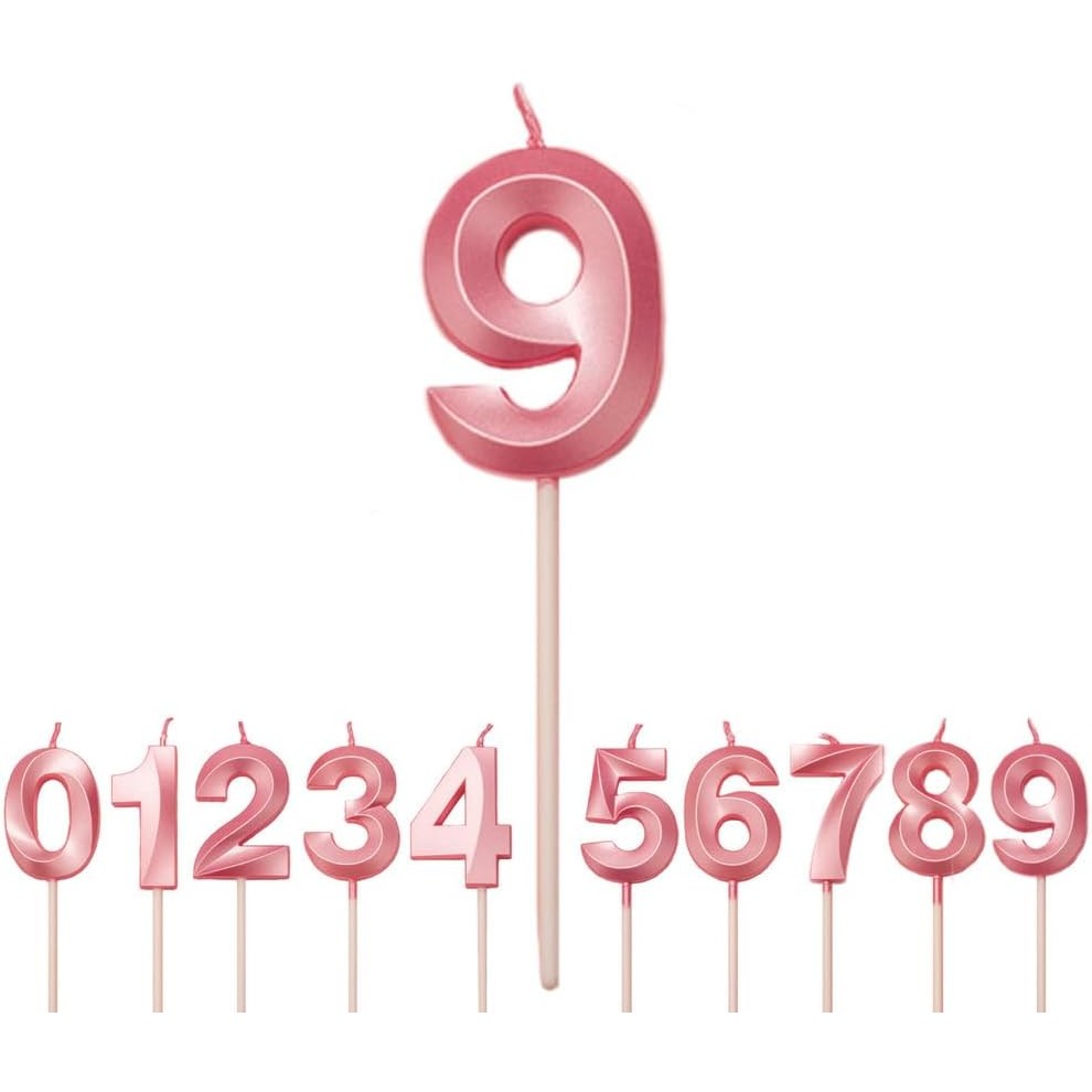 Lumanare Cifra 9, Flippy, Model Diamond, 5 x 3.4 cm, Roz