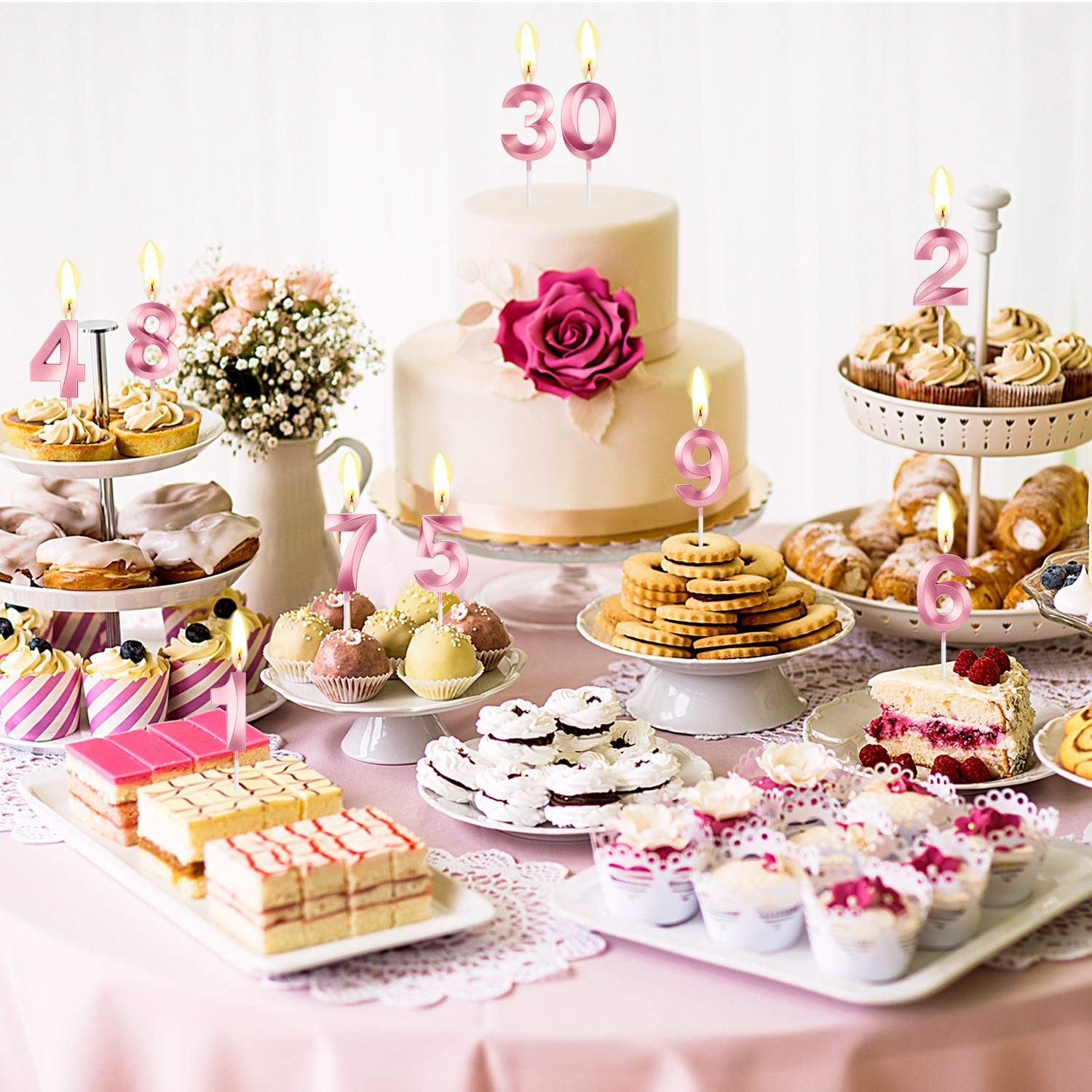 Lumanare Cifra 0, Flippy, Model Diamond, 5 x 3.4 cm, Roz