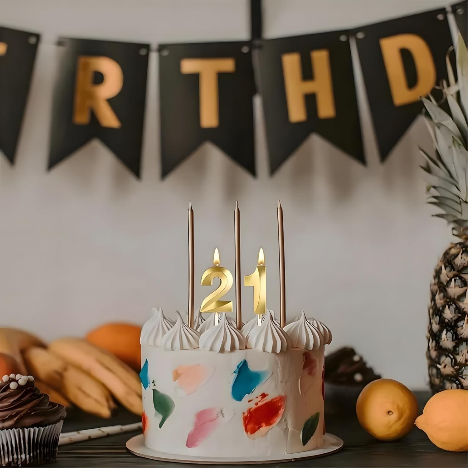 Lumanare Cifra 2, Flippy, Model Diamond, 5 x 3.4 cm, Auriu