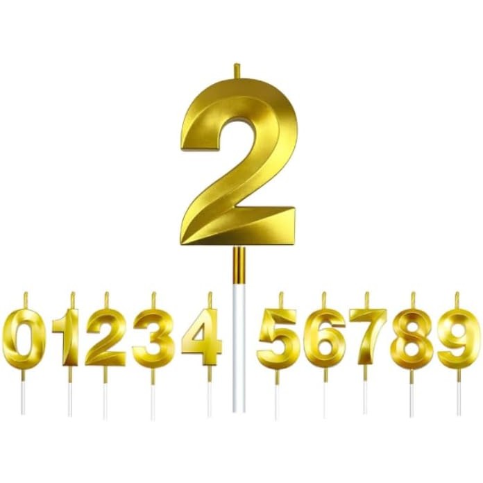 Lumanare Cifra 2, Flippy, Model Diamond, 5 x 3.4 cm, Auriu