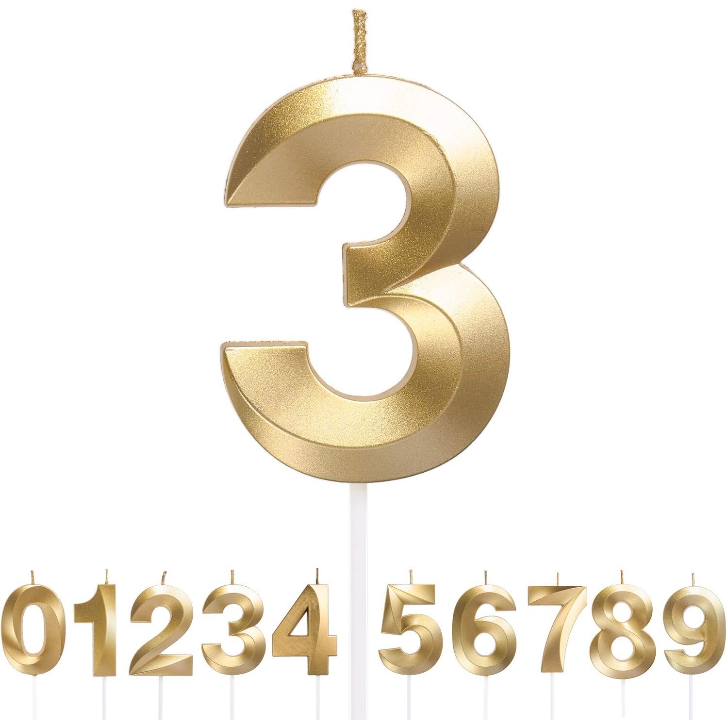 Lumanare Cifra 3, Flippy, Model Diamond, 5 x 3.4 cm, Auriu