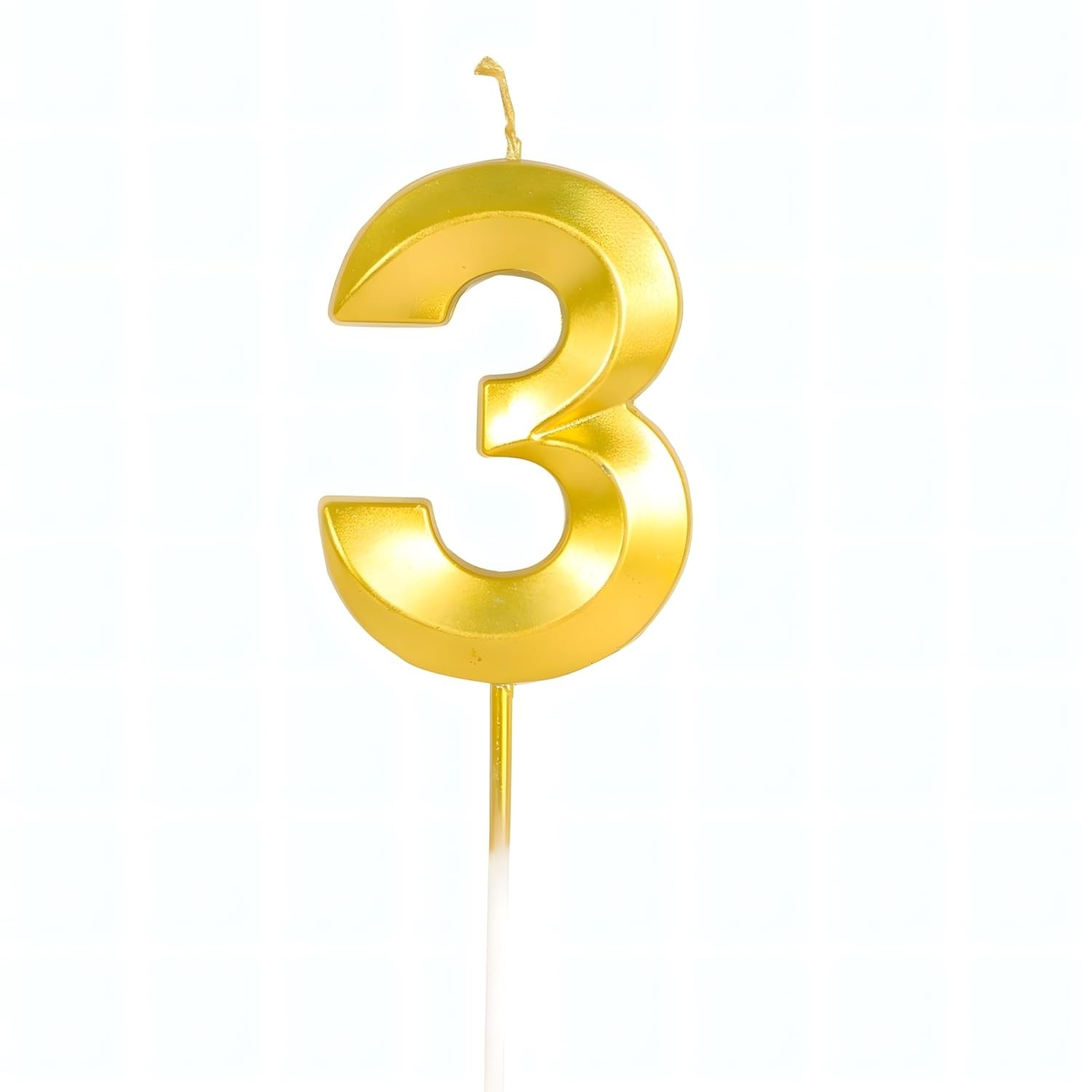 Lumanare Cifra 3, Flippy, Model Diamond, 5 x 3.4 cm, Auriu