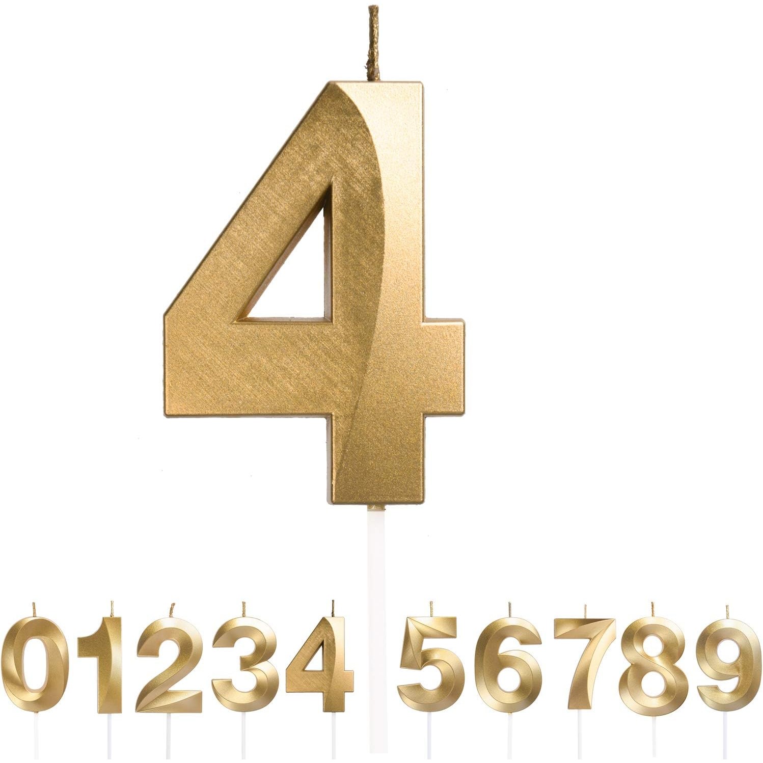 Lumanare Cifra 4, Flippy, Model Diamond, 5 x 3.4 cm, Auriu