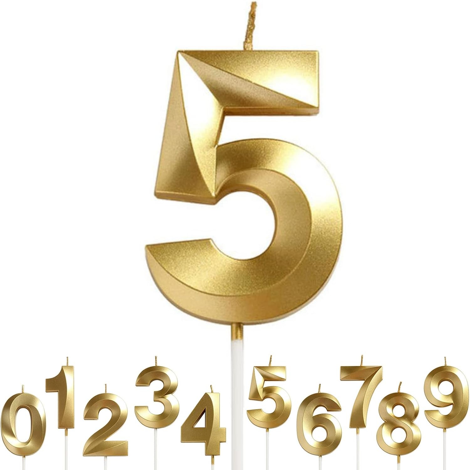 Lumanare Cifra 5, Flippy, Model Diamond, 5 x 3.4 cm, Auriu