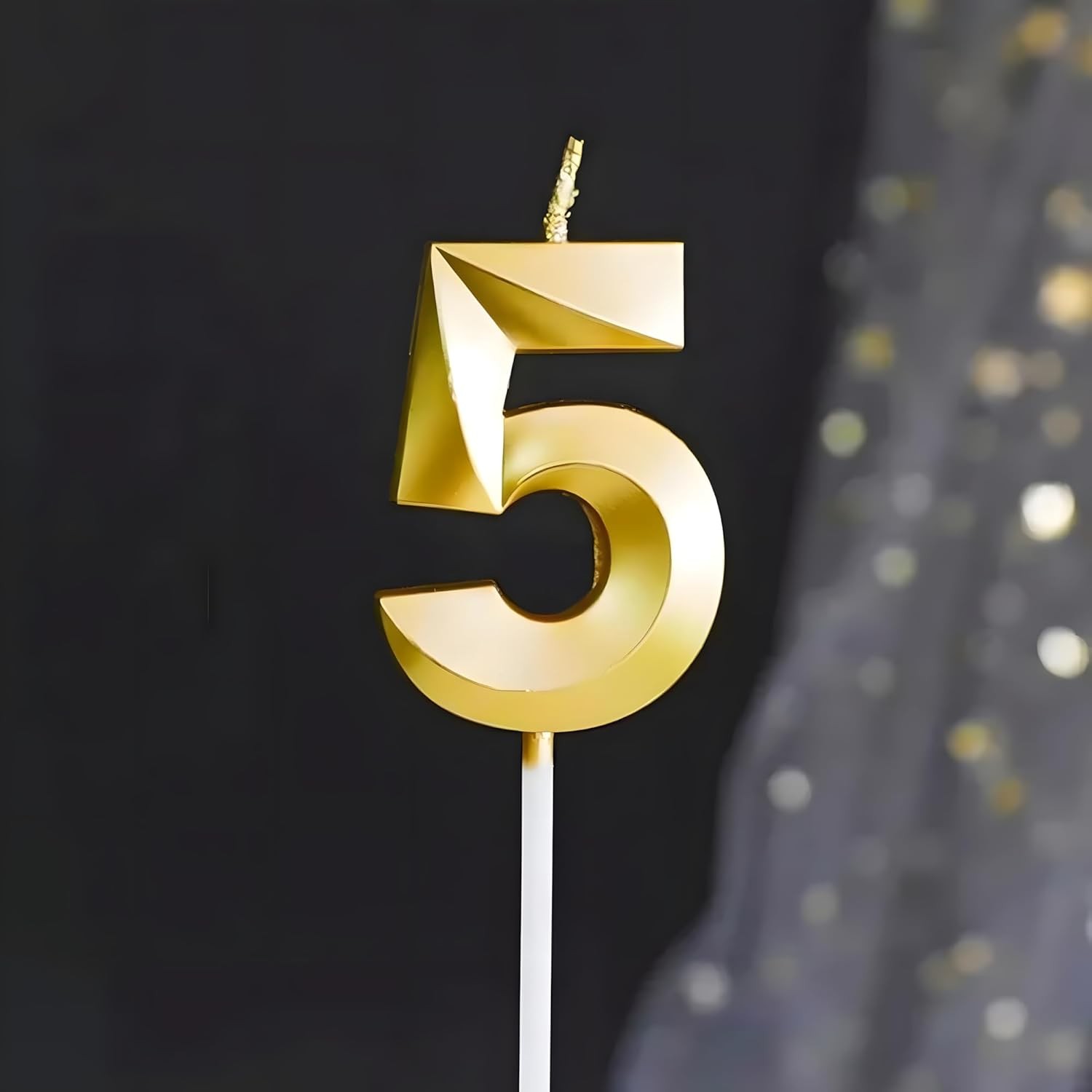 Lumanare Cifra 5, Flippy, Model Diamond, 5 x 3.4 cm, Auriu