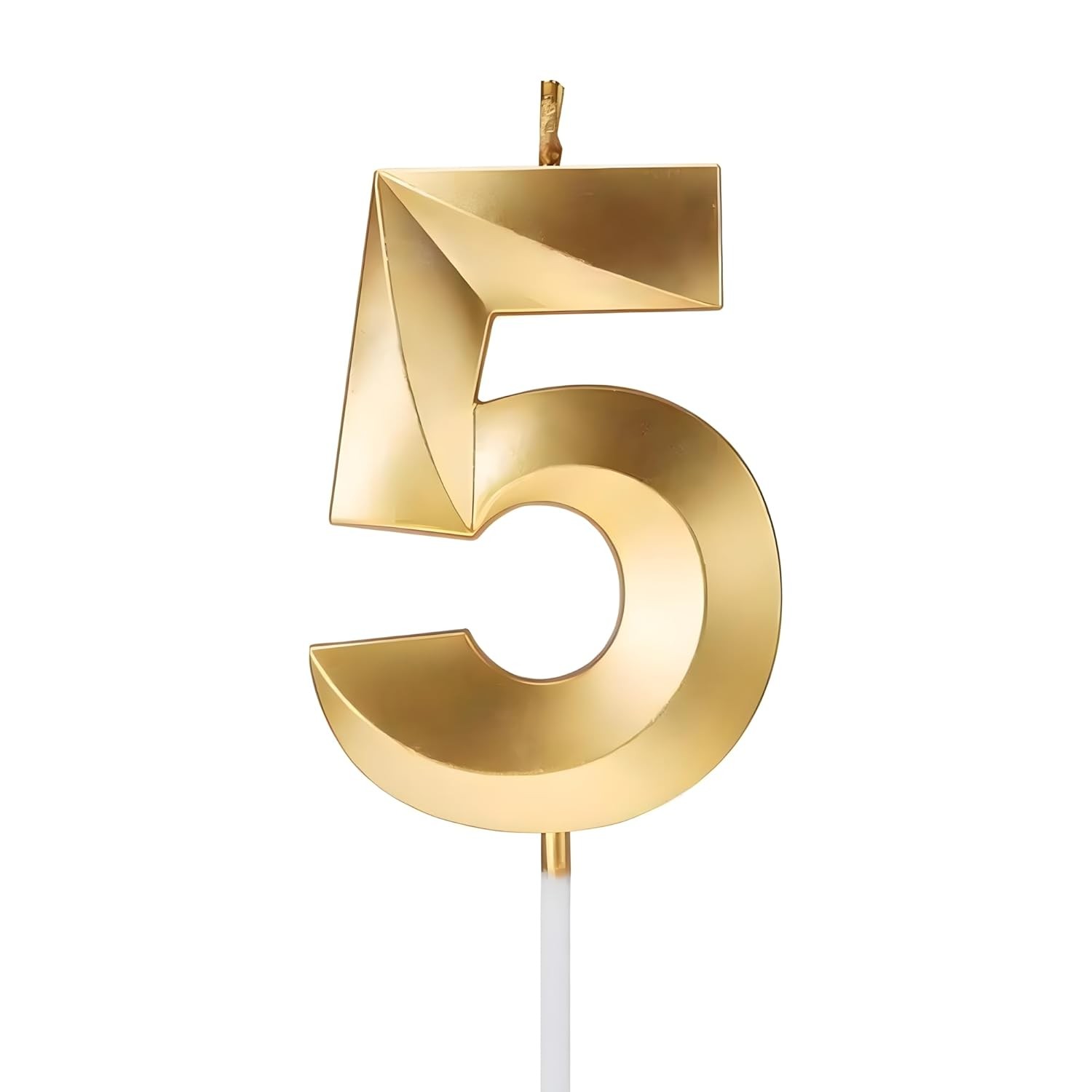 Lumanare Cifra 5, Flippy, Model Diamond, 5 x 3.4 cm, Auriu