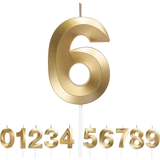 Lumanare Cifra 6, Flippy, Model Diamond, 5 x 3.4 cm, Auriu