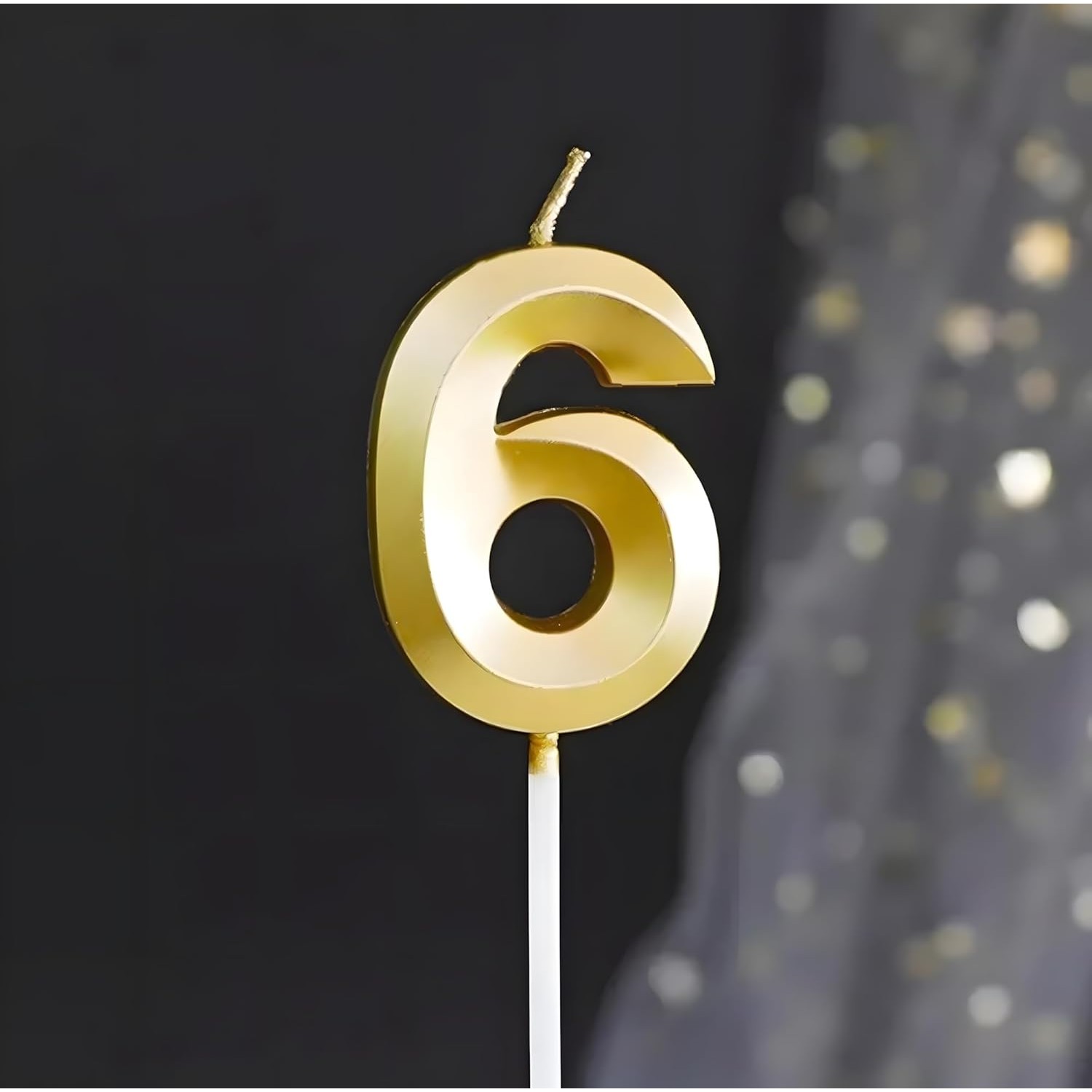 Lumanare Cifra 6, Flippy, Model Diamond, 5 x 3.4 cm, Auriu