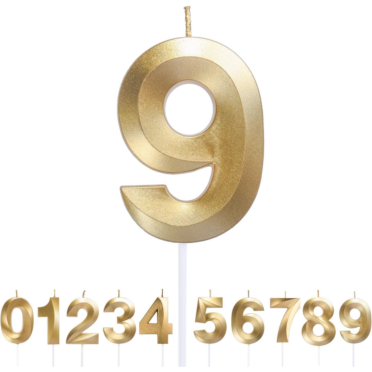 Lumanare Cifra 9, Flippy, Model Diamond, 5 x 3.4 cm, Auriu