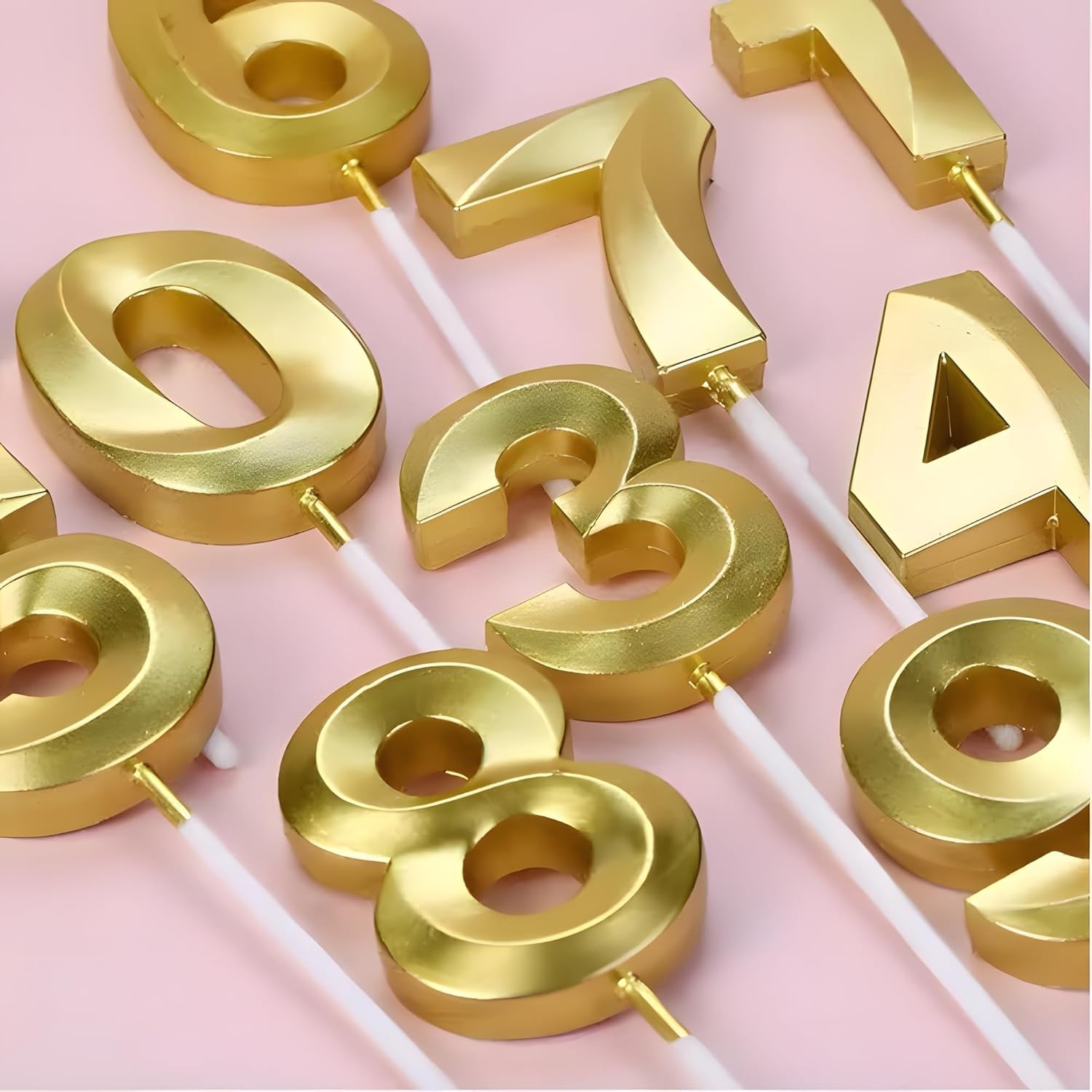 Lumanare Cifra 0, Flippy, Model Diamond, 5 x 3.4 cm, Auriu