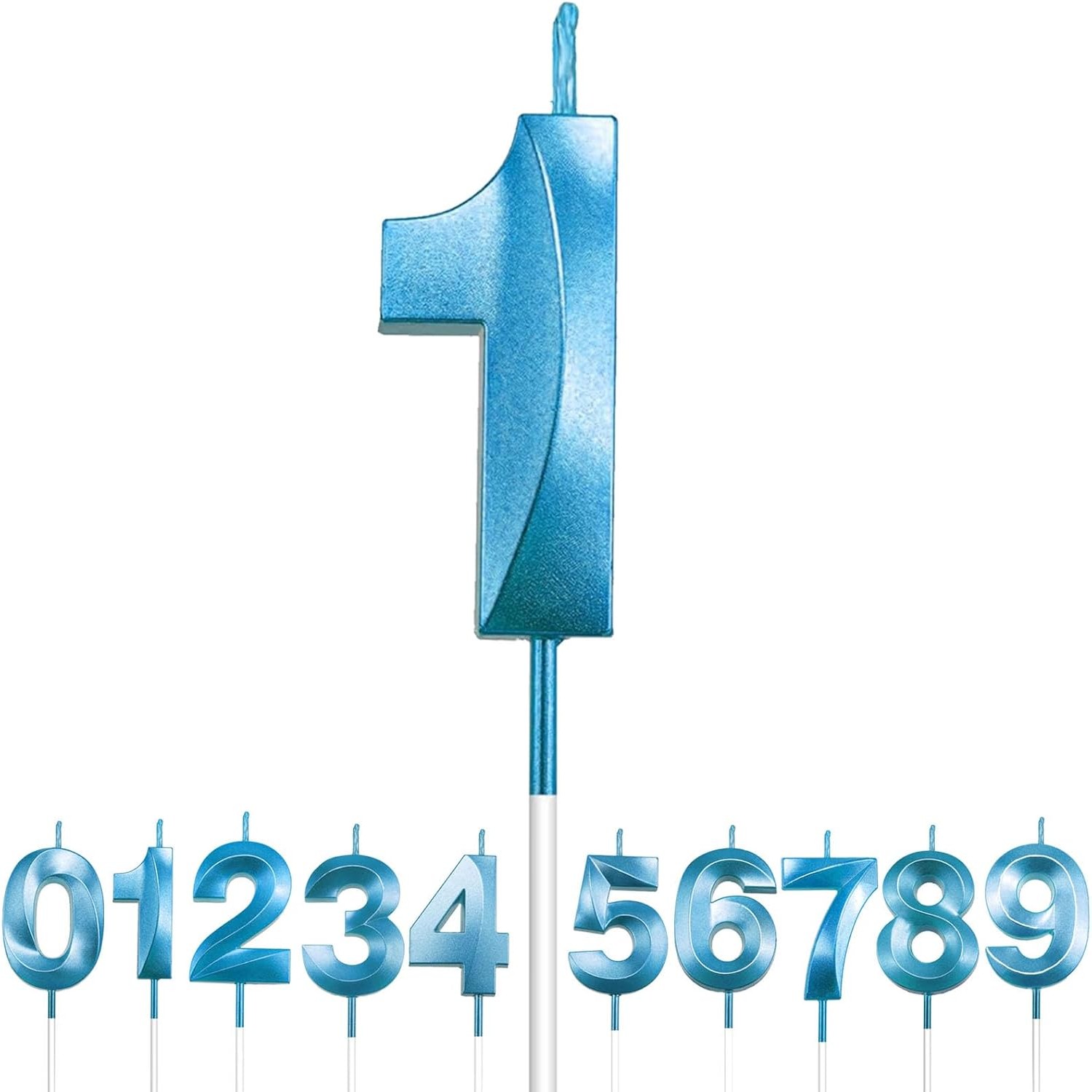 Lumanare Cifra 1, Flippy, Model Diamond, 5 x 3.4 cm, Albastru