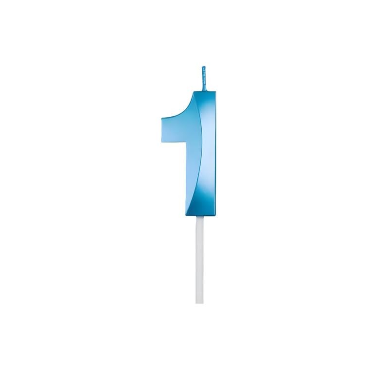 Lumanare Cifra 1, Flippy, Model Diamond, 5 x 3.4 cm, Albastru