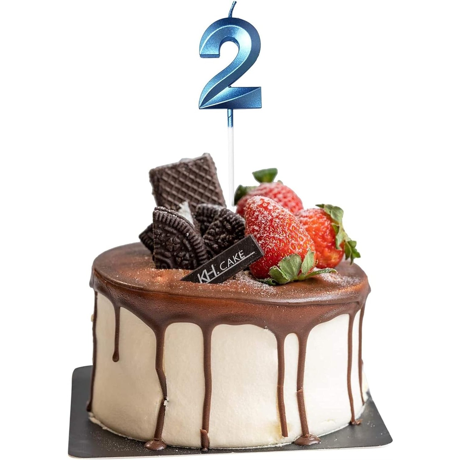 Lumanare Cifra 2, Flippy, Model Diamond, 5 x 3.4 cm, Albastru