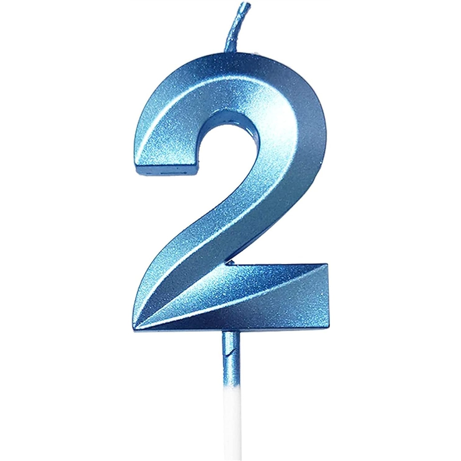 Lumanare Cifra 2, Flippy, Model Diamond, 5 x 3.4 cm, Albastru