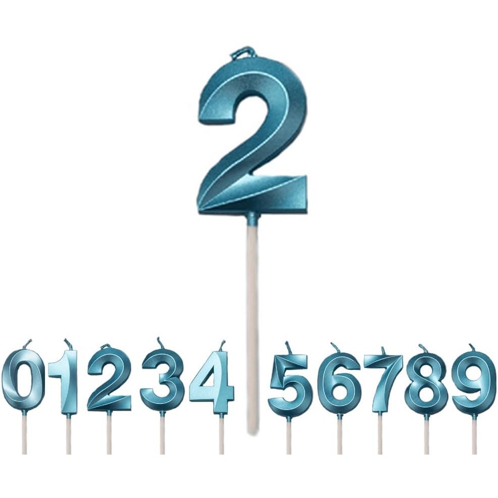 Lumanare Cifra 2, Flippy, Model Diamond, 5 x 3.4 cm, Albastru