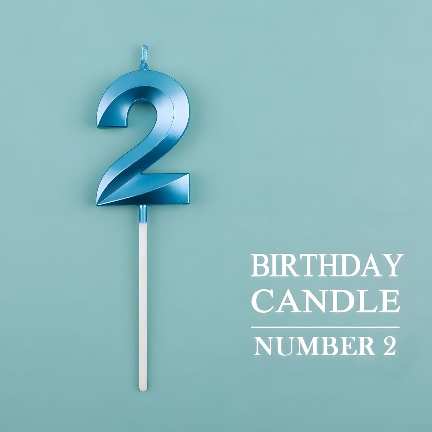 Lumanare Cifra 2, Flippy, Model Diamond, 5 x 3.4 cm, Albastru