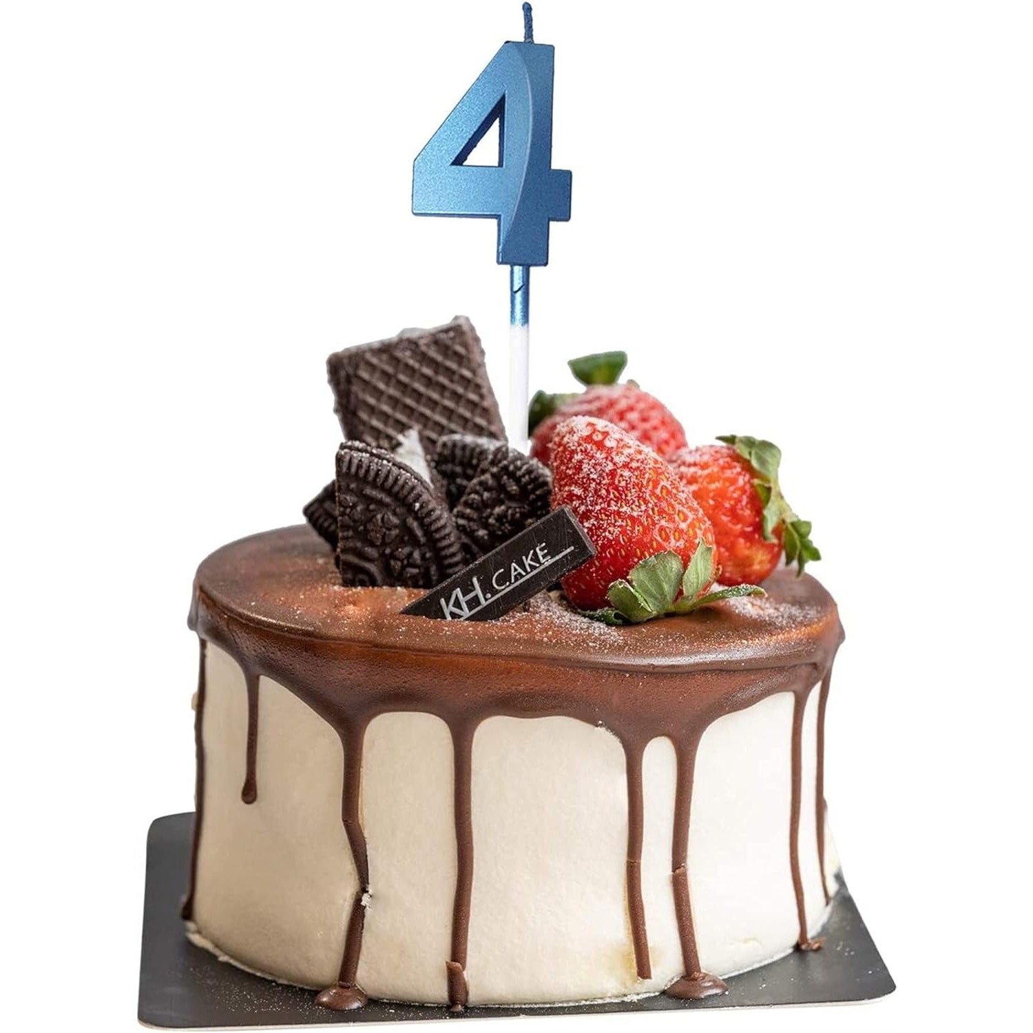 Lumanare Cifra 4, Flippy, Model Diamond, 5 x 3.4 cm, Albastru