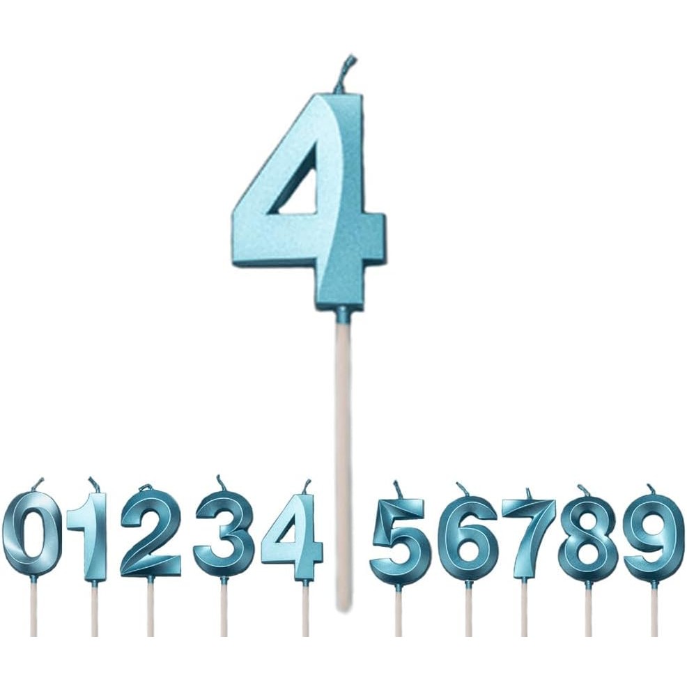 Lumanare Cifra 4, Flippy, Model Diamond, 5 x 3.4 cm, Albastru